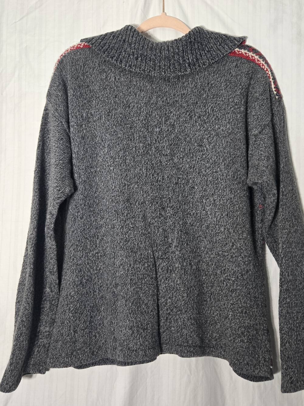 Vintage Erika Women’s Charcoal Gray Fair Isle Half-Zip Knit Sweater - Picture 2 of 8